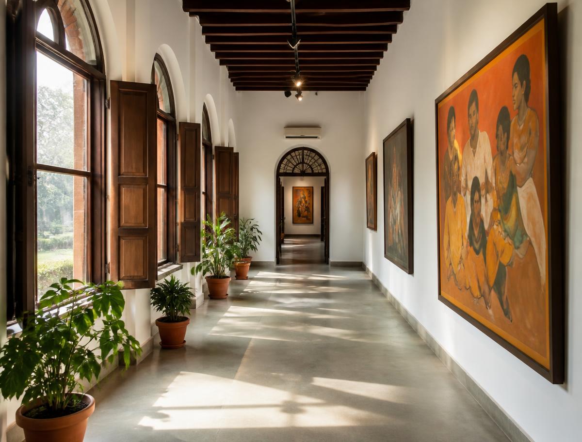 Virtual tour of an IAH residency gallery corridor